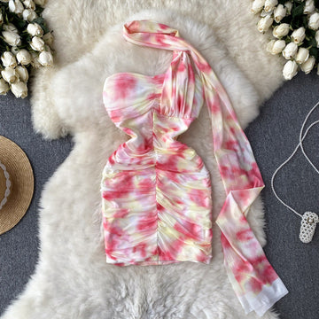 Sheath Strapless Pink Floral Holiday Dresses Short Length Women's Dress SD1276